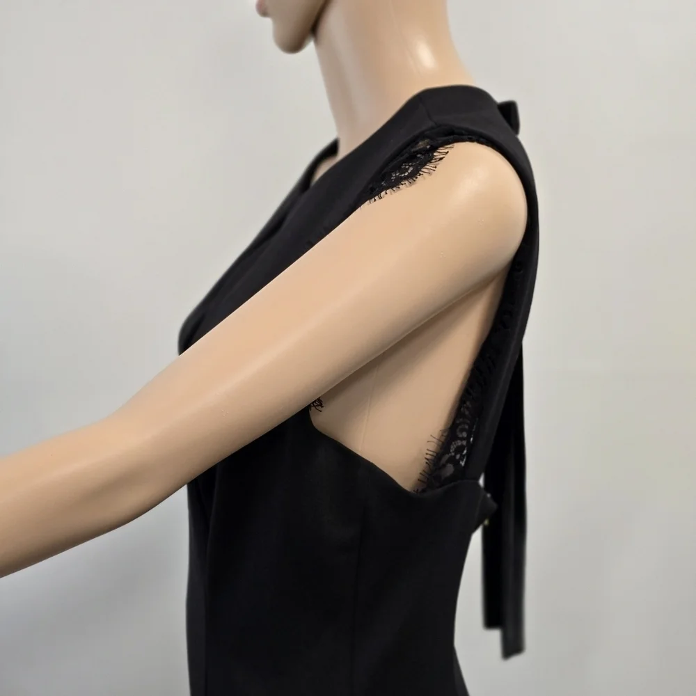 Laura Elegant Black Lace Trim Dress Size 10 Bow And Lace Embellishment - Picture 4 of 10